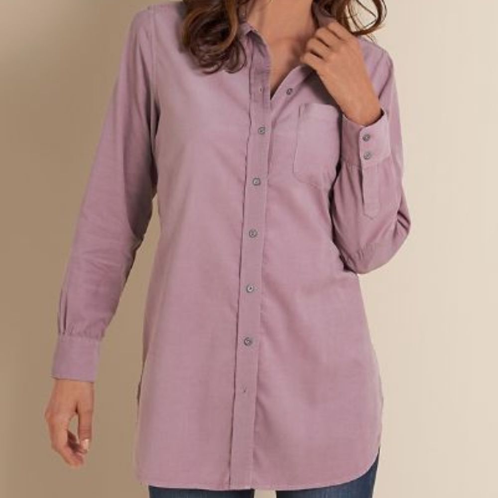 Soft Surroundings Elderberry Baby Corduroy Purple Button Down Top Women's Medium